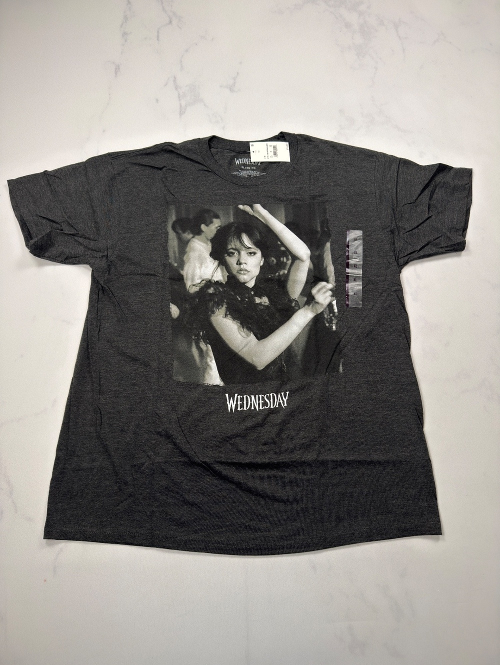 Mad Engine Wednesday Jenna Ortega T-Shirt Black Grayscale Graphic - Mens XL NWT